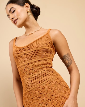 Little Mistress Brown Crochet Midaxi Dress
