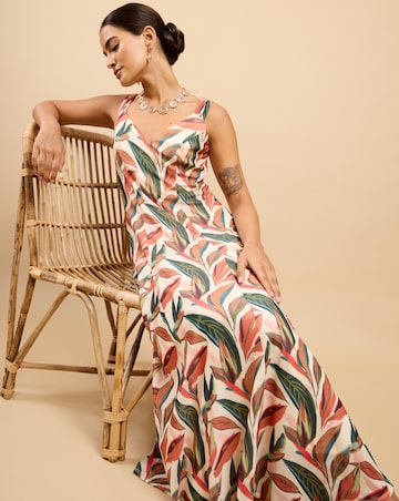 Little Mistress Leaf Print Maxi Dress