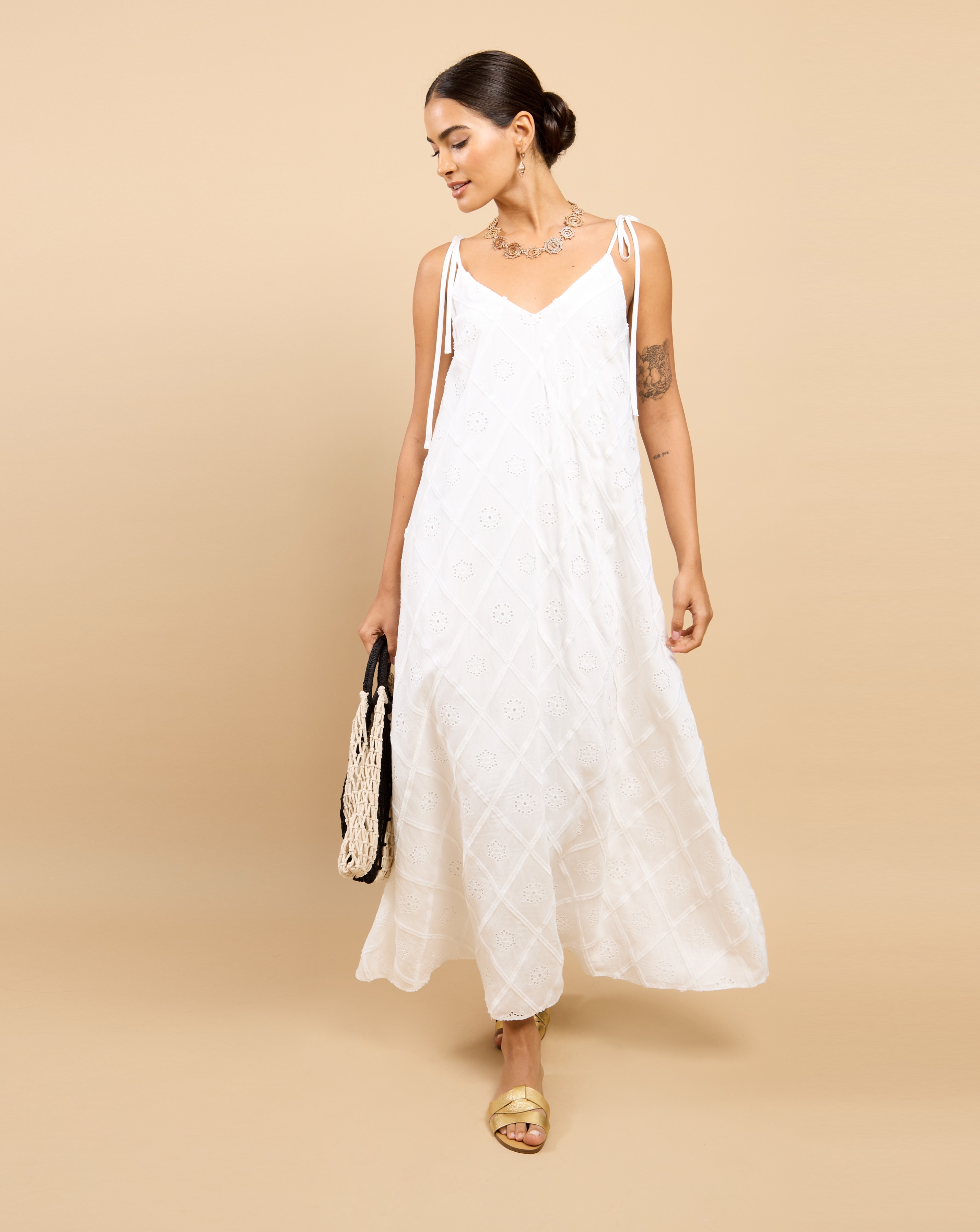 New In - LM White Embroidery Tie Maxi
