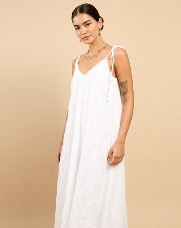Little Mistress White Embroidery Tie Maxi Dress