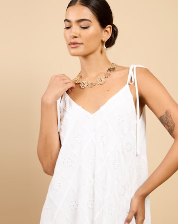 Little Mistress White Embroidery Tie Maxi Dress