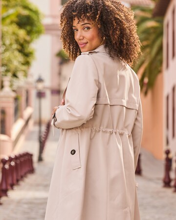 Sosandar Cinched Waist Mid Length Double Breasted Trench Coat