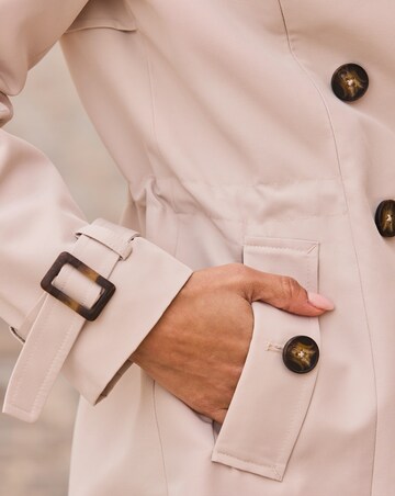 Sosandar Cinched Waist Mid Length Double Breasted Trench Coat