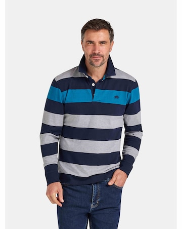 Raging Bull L/S Contrast Chest Stripe Rugby Cobalt