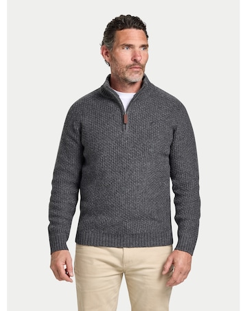 Raging Bull Chunky Textured Quarter Zip Knit Dark Grey Marl