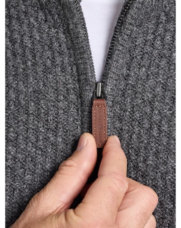 Raging Bull Chunky Textured Quarter Zip Knit Dark Grey Marl