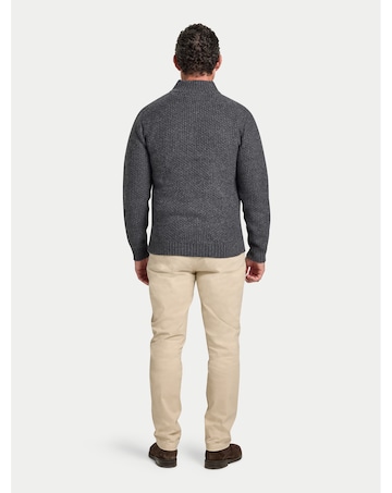 Raging Bull Chunky Textured Quarter Zip Knit Dark Grey Marl