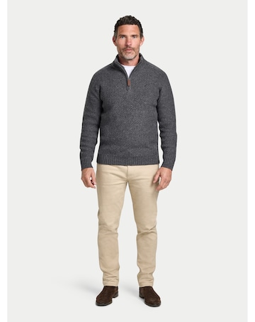Raging Bull Chunky Textured Quarter Zip Knit Dark Grey Marl