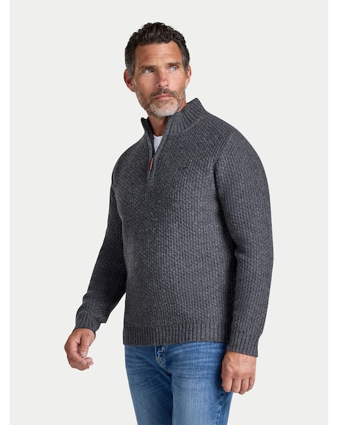 Raging Bull Chunky Textured Quarter Zip Knit Dark Grey Marl