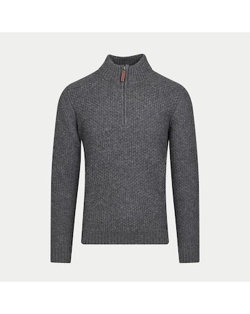 Raging Bull Chunky Textured Quarter Zip Knit Dark Grey Marl
