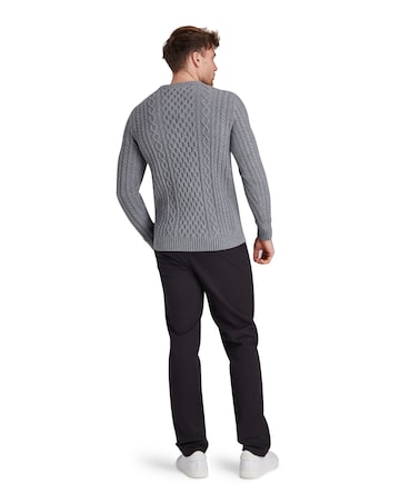 Raging Bull Chunky Cable Crew Neck Knit Grey Marl