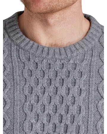 Raging Bull Chunky Cable Crew Neck Knit Grey Marl