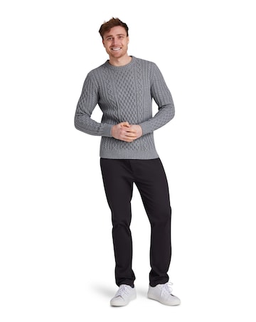 Raging Bull Chunky Cable Crew Neck Knit Grey Marl