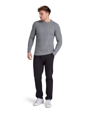 Raging Bull Chunky Cable Crew Neck Knit Grey Marl