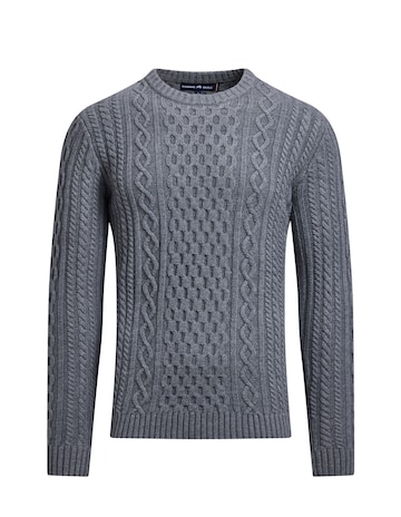 Raging Bull Chunky Cable Crew Neck Knit Grey Marl