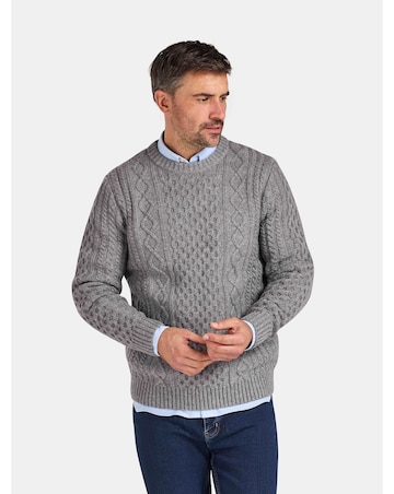 Raging Bull Chunky Cable Crew Neck Knit Grey Marl