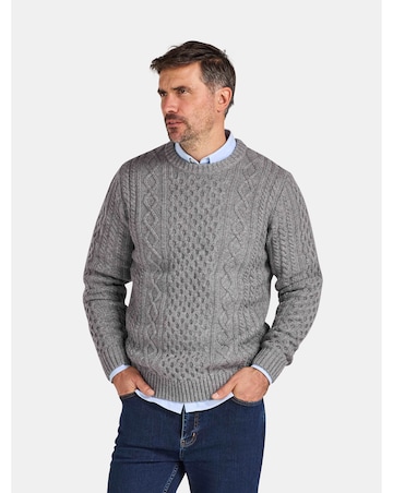 Raging Bull Chunky Cable Crew Neck Knit Grey Marl