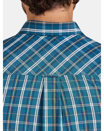 Raging Bull Long Sleeve Linear Check Cotton Poplin Shirt Petrol