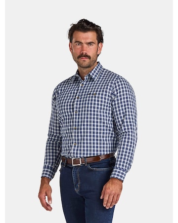 Raging Bull Long Sleeve Mod Check Brushed Cotton Twill Shirt Navy