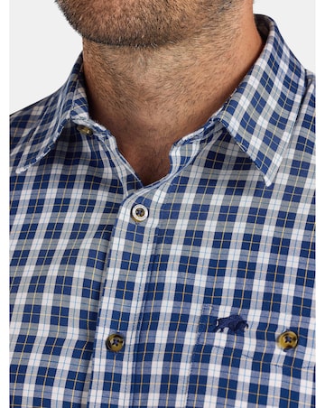 Raging Bull Long Sleeve Mod Check Brushed Cotton Twill Shirt Navy