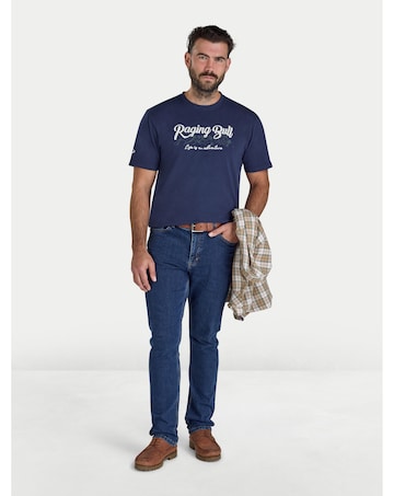 Raging Bull Embroid Mountains T-Shirt Navy Marl