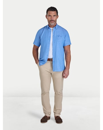 Raging Bull Short Sleeve Classic Linen Shirt Electric Blue