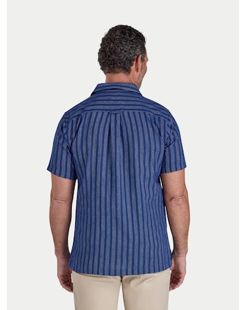 Raging Bull Short Sleeve Athens Stripe Linen Revere Shirt Navy