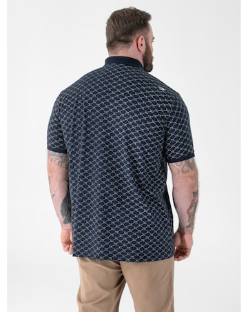 D555 Big and Tall  SAUNDERS AO Print Jacquard Collar S/S Polo With Pocket - Navy
