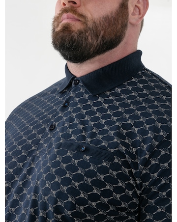 D555 Big and Tall  SAUNDERS AO Print Jacquard Collar S/S Polo With Pocket - Navy