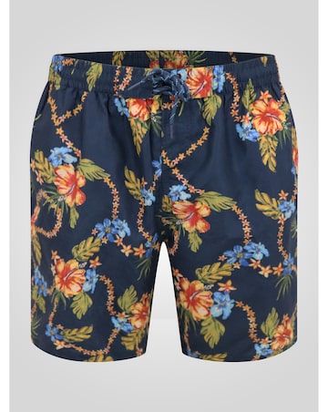 D555 Big and Tall  DAWSON AO Hawaiian Printed Swim Zipper Pocket Shorts - Navy