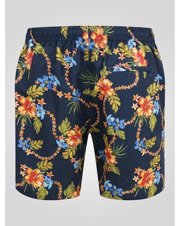 D555 Big and Tall  DAWSON AO Hawaiian Printed Swim Zipper Pocket Shorts - Navy