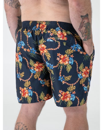 D555 Big and Tall  DAWSON AO Hawaiian Printed Swim Zipper Pocket Shorts - Navy