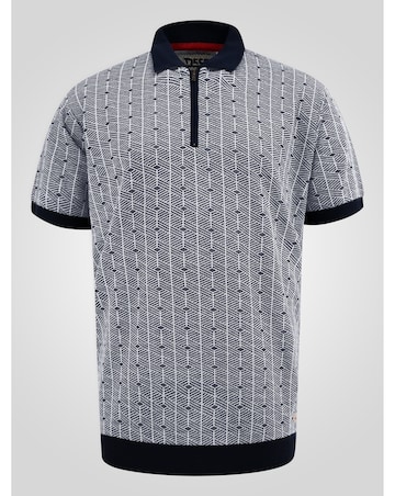 D555 Big and Tall  PERRY Jacquard Knitted Polo With Quarter Neck Zip - Navy