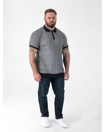 D555 Big and Tall  PERRY Jacquard Knitted Polo With Quarter Neck Zip - Navy