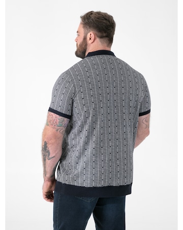 D555 Big and Tall  PERRY Jacquard Knitted Polo With Quarter Neck Zip - Navy