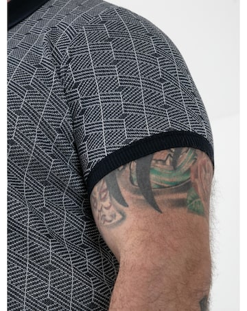 D555 Big and Tall  PERRY Jacquard Knitted Polo With Quarter Neck Zip - Navy