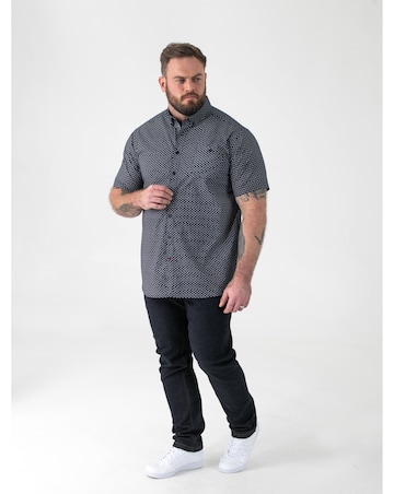 D555 Big and Tall  MELROSE Icon AO Print Short Sleeve Button Down Shirt - Navy