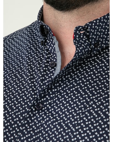 D555 Big and Tall  MELROSE Icon AO Print Short Sleeve Button Down Shirt - Navy
