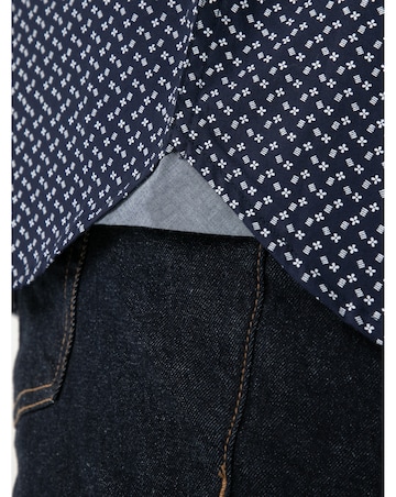 D555 Big and Tall  MELROSE Icon AO Print Short Sleeve Button Down Shirt - Navy