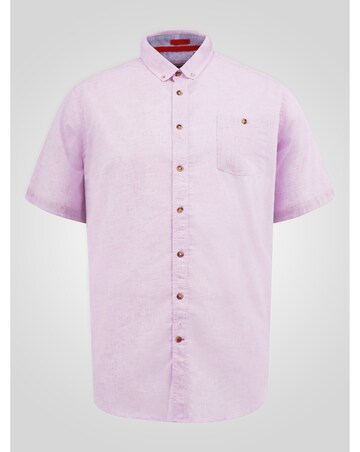 D555 Big and Tall  CLARKE 2 Linen Mix Button Down Collar  S/S Shirt - Pink