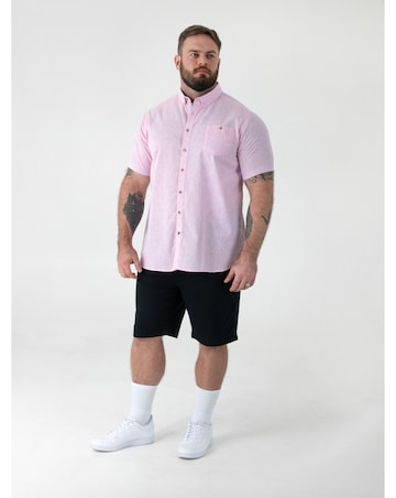 D555 Big and Tall  CLARKE 2 Linen Mix Button Down Collar  S/S Shirt - Pink