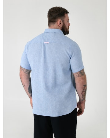 D555 Big and Tall CLARKE 1 Linen Mix Button Down Collar  S/S Shirt - Blue