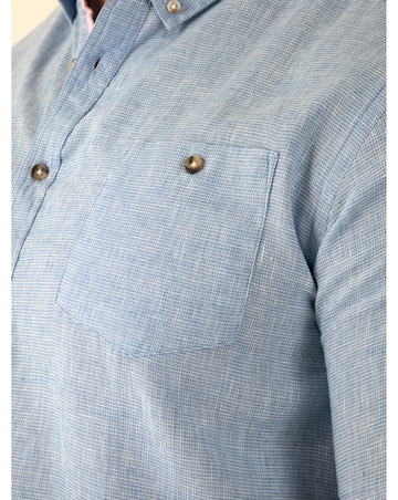 D555 Big and Tall CLARKE 1 Linen Mix Button Down Collar  S/S Shirt - Blue