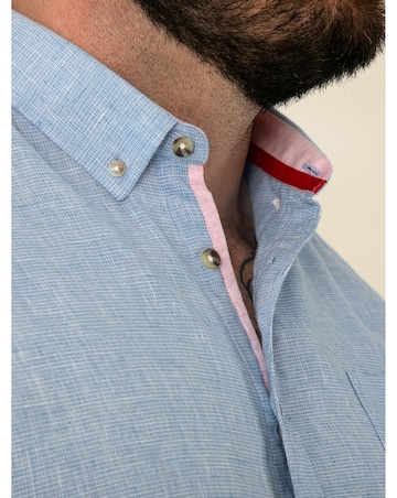 D555 Big and Tall CLARKE 1 Linen Mix Button Down Collar  S/S Shirt - Blue