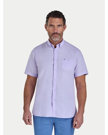 Raging Bull Short Sleeve Classic Linen Shirt Lilac