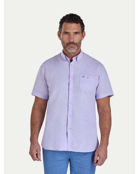 Raging Bull Short Sleeve Classic Linen Shirt Lilac