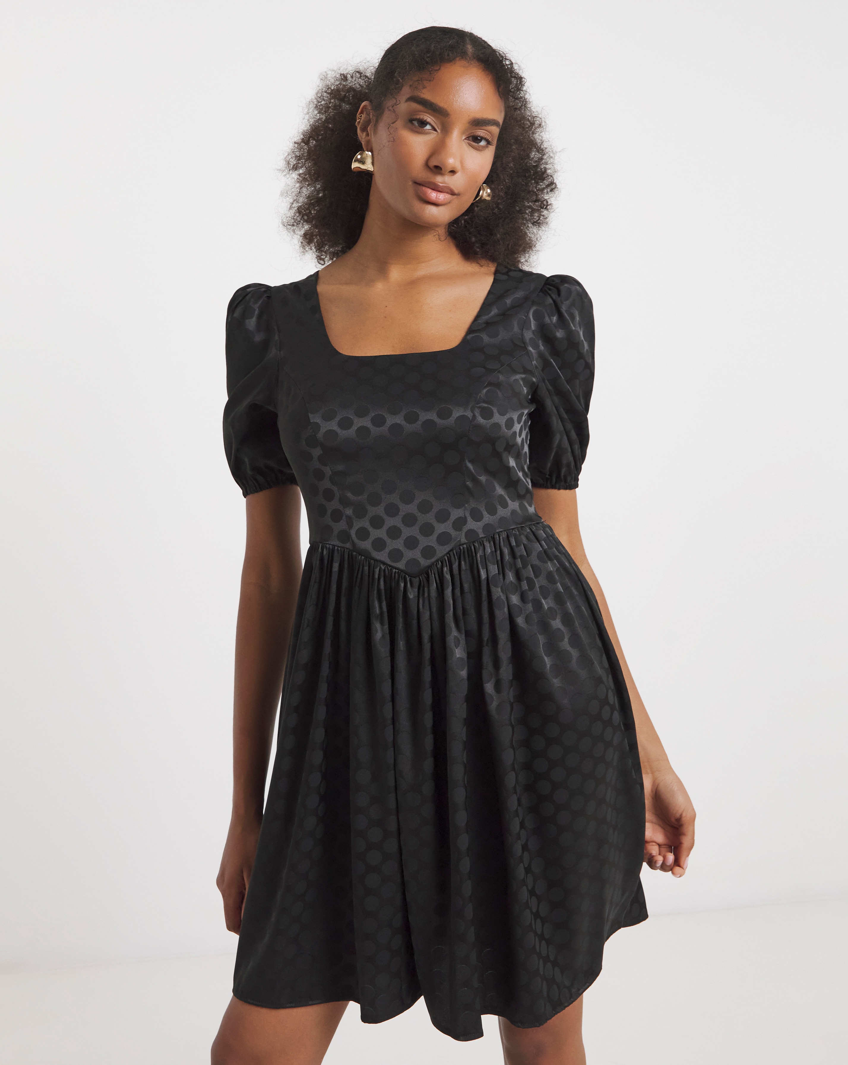 Flounce London Jacquard Spot Mini Dress