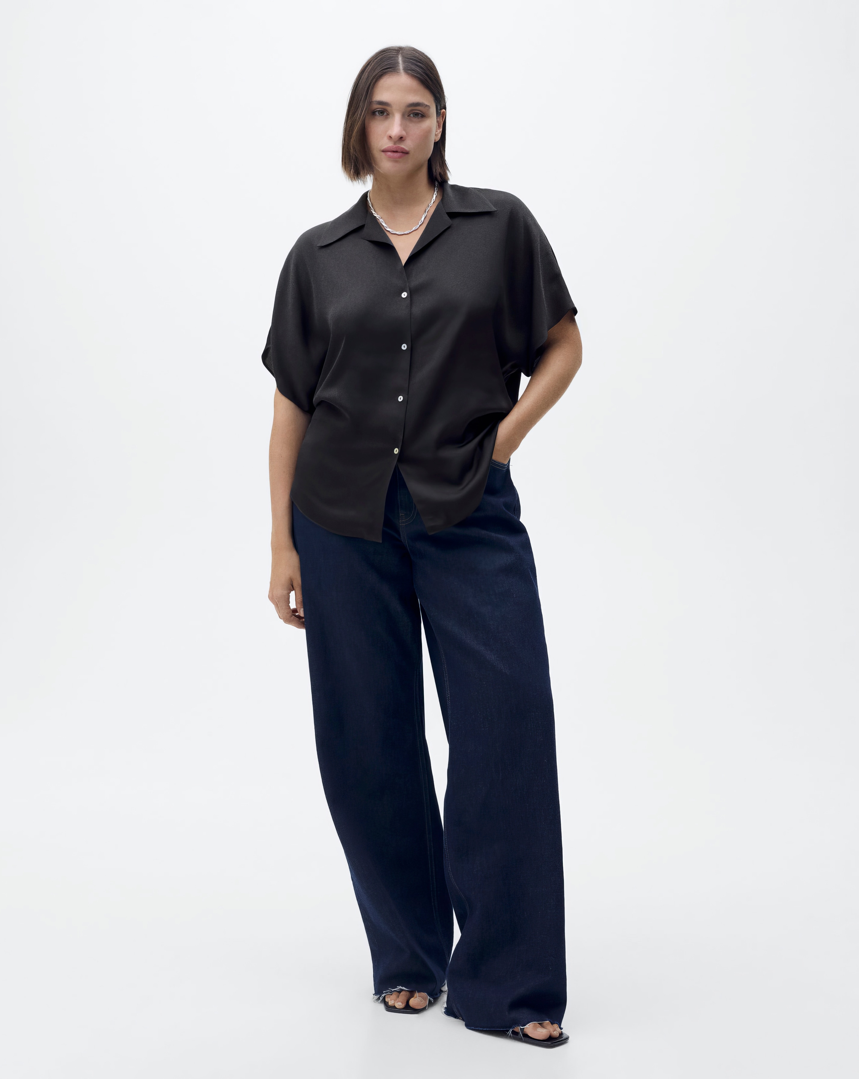 Mango Short-Sleeved Satin Shirt