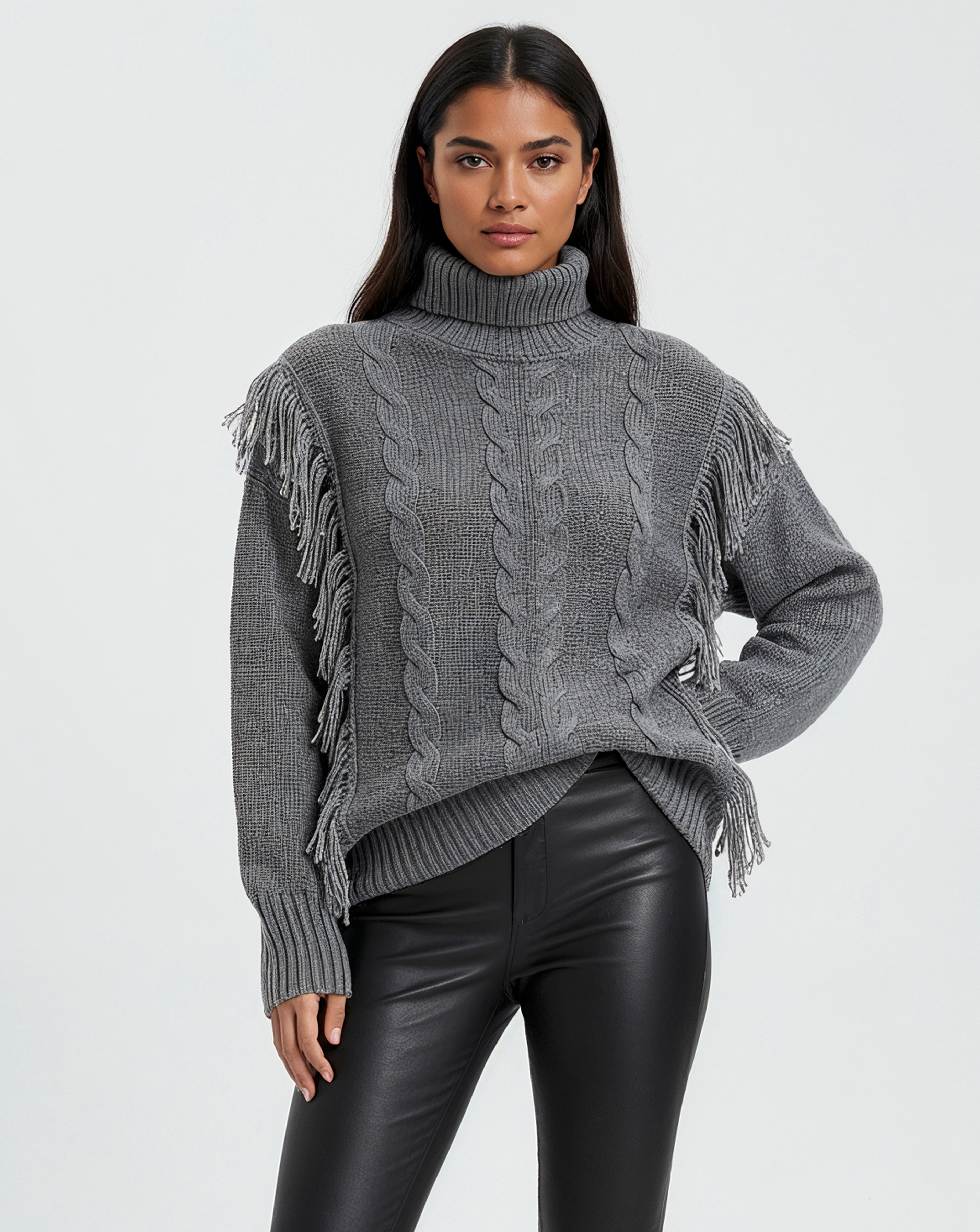 New In - Religion Roll Neck Tassle Jumper
