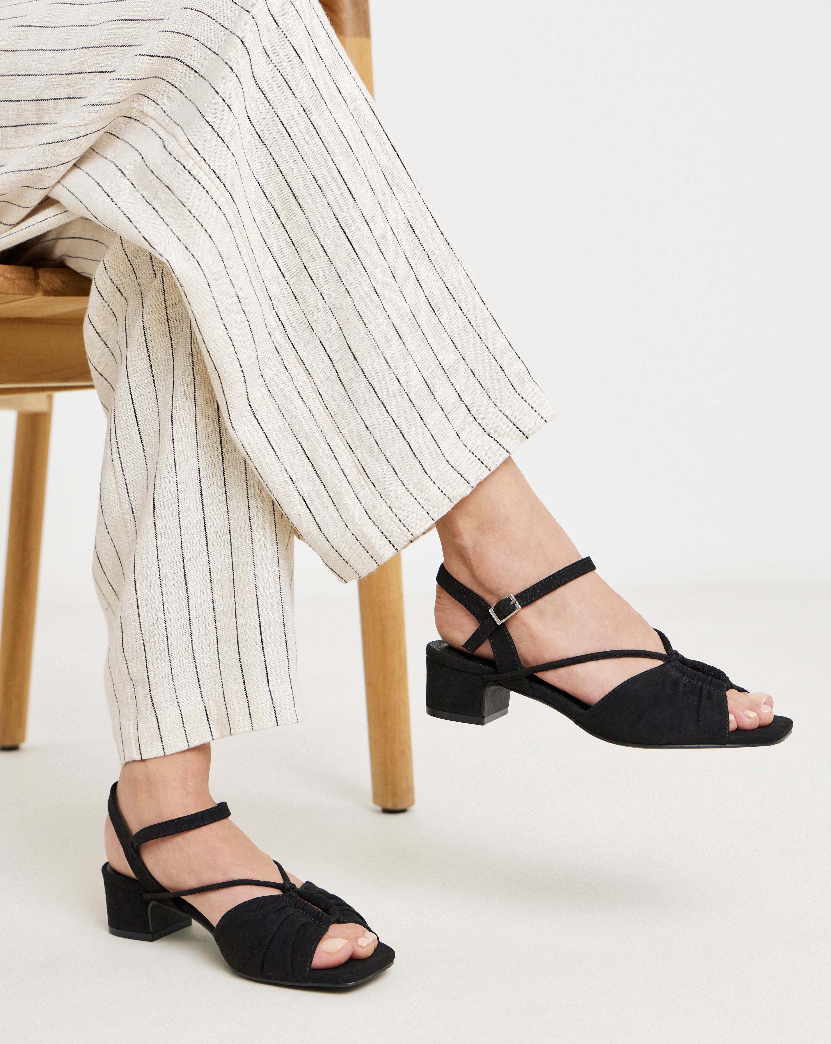 New In - Ruched Low Block Heeled Sandal Ex Wide
